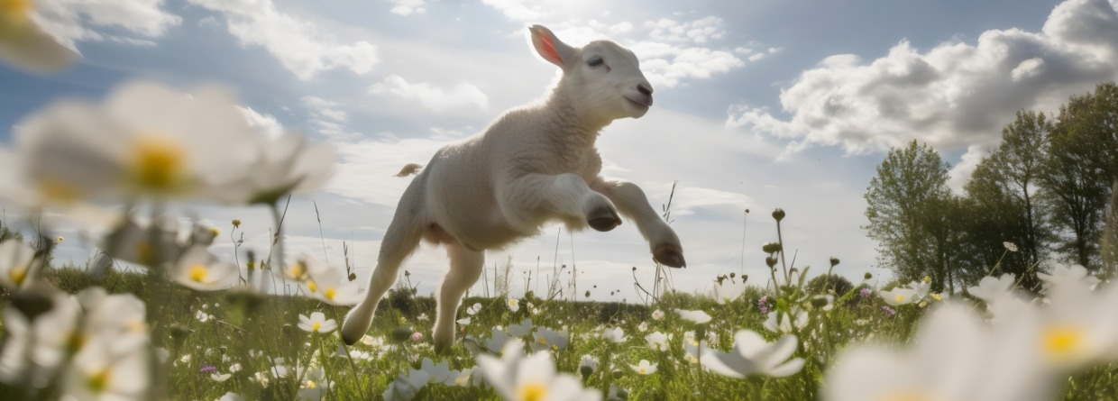 Lammetje springend in de wei