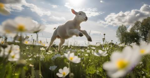 Lammetje springend in de wei